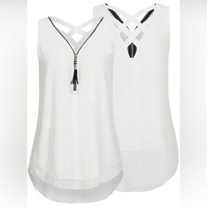 Lined Sheer Sleeveless Blouse w/ Zipper Front and Criss Cross back details